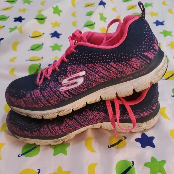 Skechers Womens 7.5 Black and Pink Knit Sneakers - Picture 5 of 6